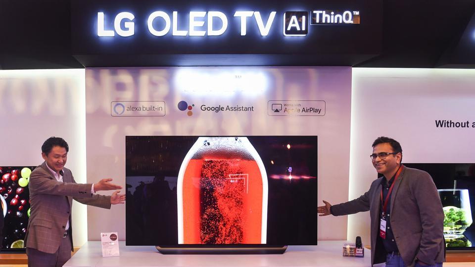 New Delhi: LG Electronics India Director Home International, Younchul Park (L), with Senior Regional Director Marketing, Emerging Markets at Dolby Laboratories, Ashim Mathur, during the launch of an LG television featuring artificial intelligence (AI), in New Delhi.