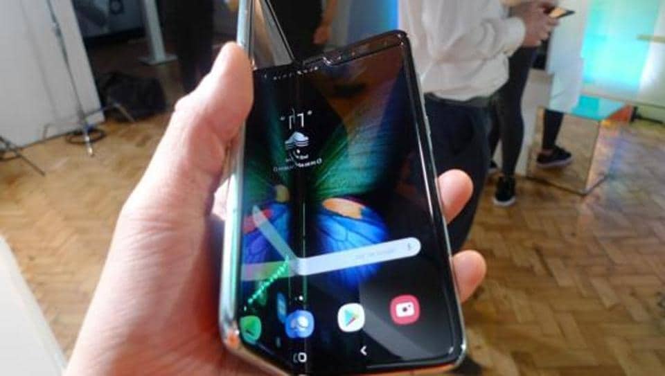 The Samsung Galaxy Fold smartphone is seen during a media preview event in London, Tuesday April 16, 2019. Samsung is hoping the innovation of smartphones with folding screens reinvigorates the market.