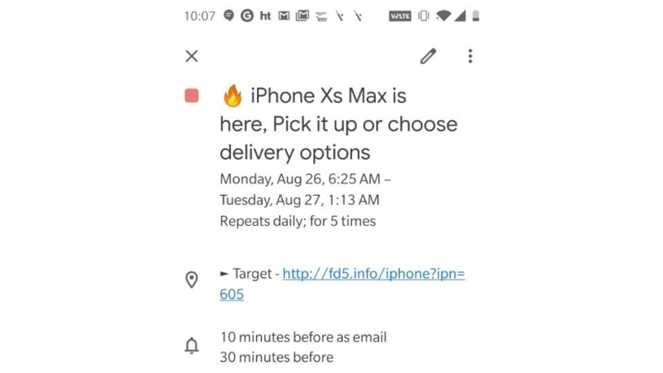 Spam events show up on Google Calendar