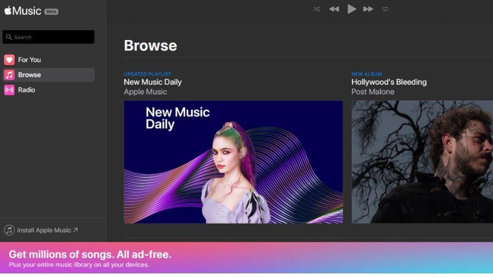 Apple Music web version on Google Chrome.