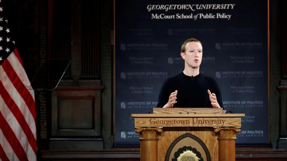 Facebook Chairman and CEO Mark Zuckerberg addresses the audience on 