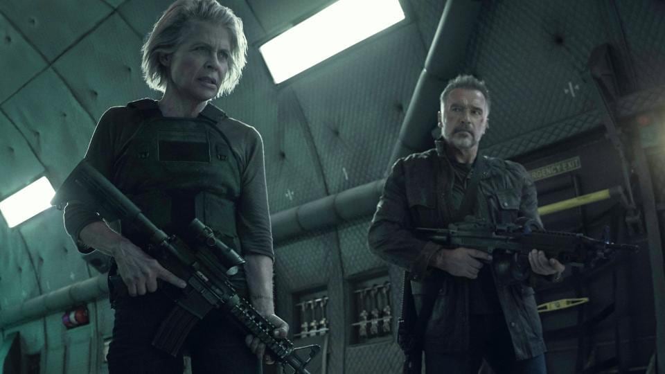 This image released by Paramount Pictures shows Linda Hamilton, left, and Arnold Schwarzenegger in This image released by Paramount Pictures shows Linda Hamilton, left, and Arnold Schwarzenegger in