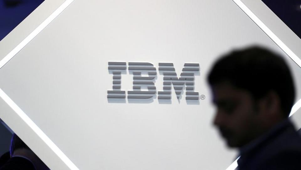 A man stands near an IBM logo at the Mobile World Congress in Barcelona, Spain, February 25, 2019.