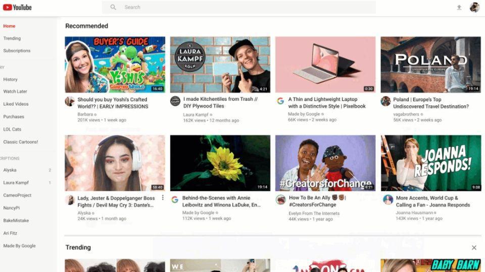 YouTube homepage redesign on desktop.