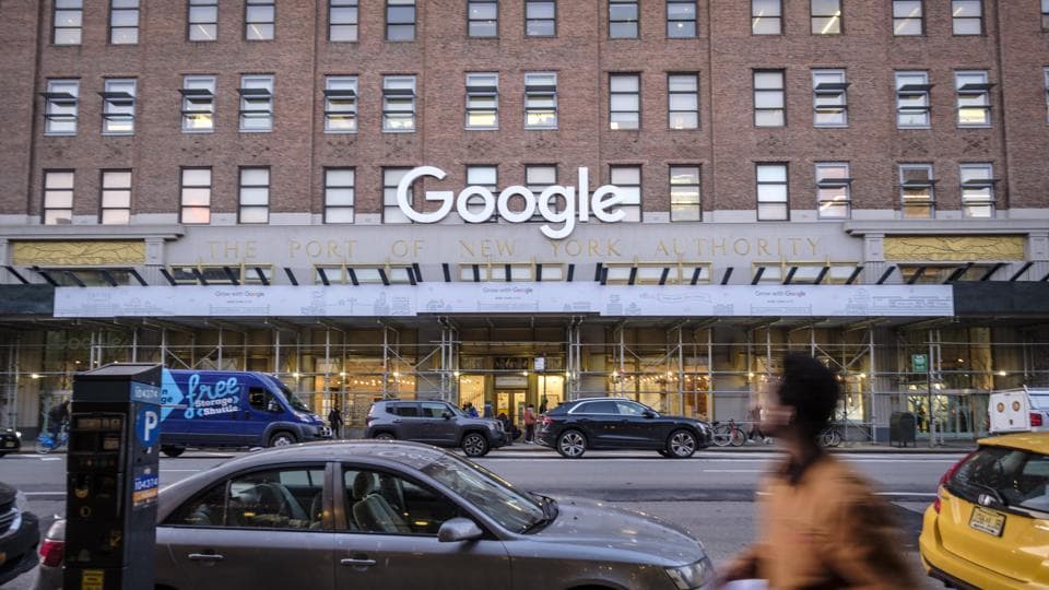 Google Inc building on 8th Avenue in New York, U.S., on Monday, Jan. 6, 2020. The Alphabet Inc. unit Google has added thousands of jobs since it set up shop in the Chelsea neighborhood in 2006, and plans to add thousands more on Manhattan's west side. The company didn't take public subsidies, and has mushroomed in New York without provoking much ire.