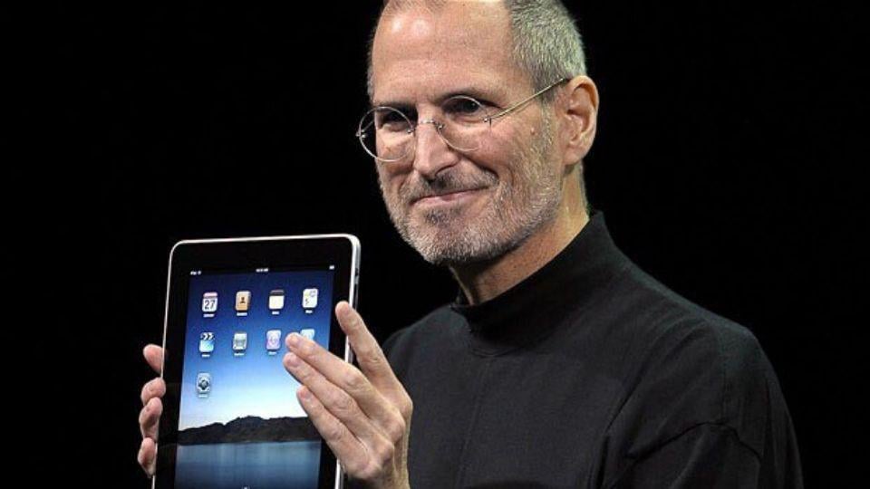 Steve Jobs unveiling the first Apple iPad.