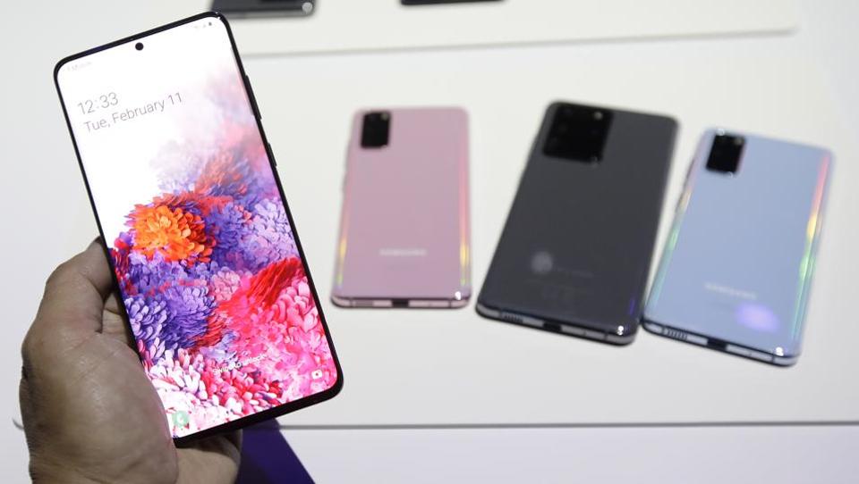 Samsung Galaxy S20 phones are displayed at the Unpacked 2020 event in San Francisco, Tuesday, Feb. 11, 2020.