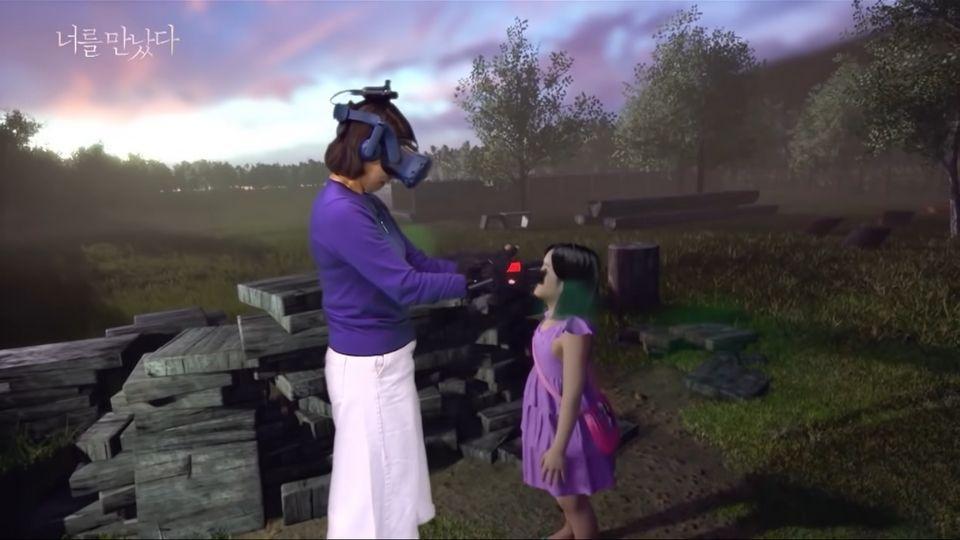 A screengrab from MBC YouTube’s channel of a South Korean mother meeting her dead daughter through VR.