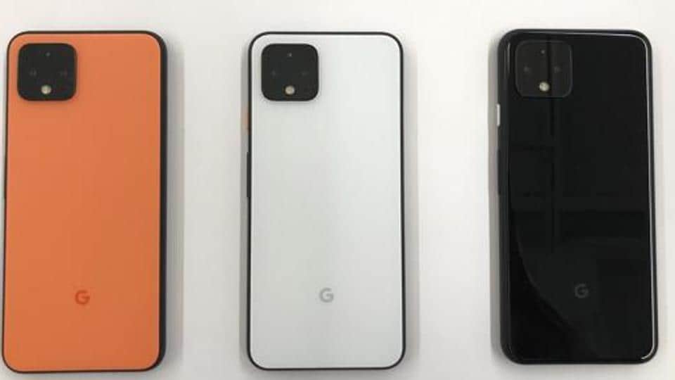 In this Tuesday, Sept. 24, 2019, photo new Pixel 4 phones are displayed at Google in Mountain View, California.