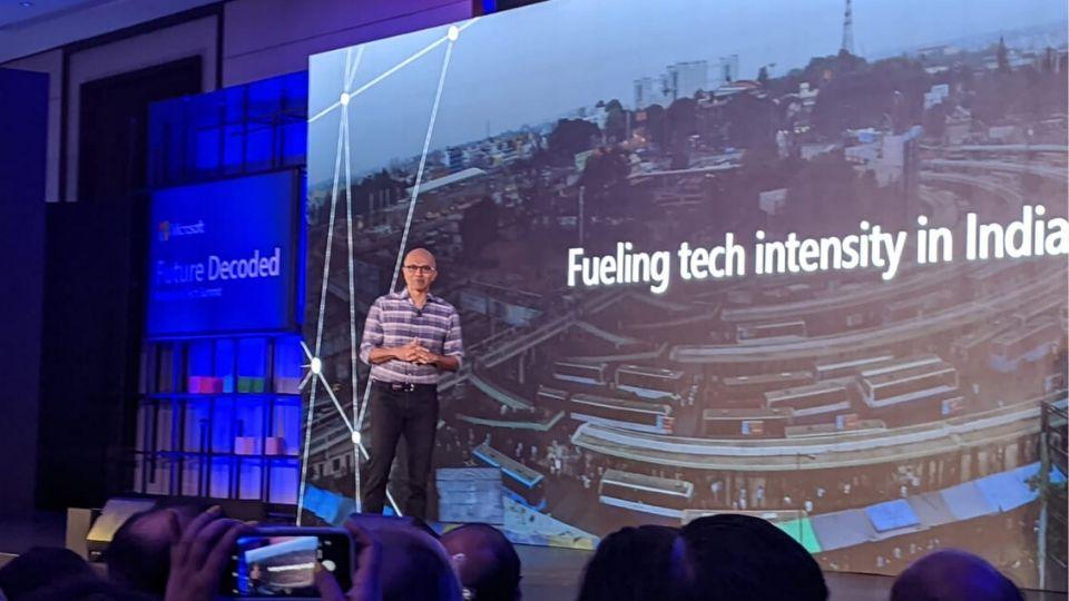 Satya Nadella at Microsoft’s Future Decoded Tech Summit in Bengaluru.