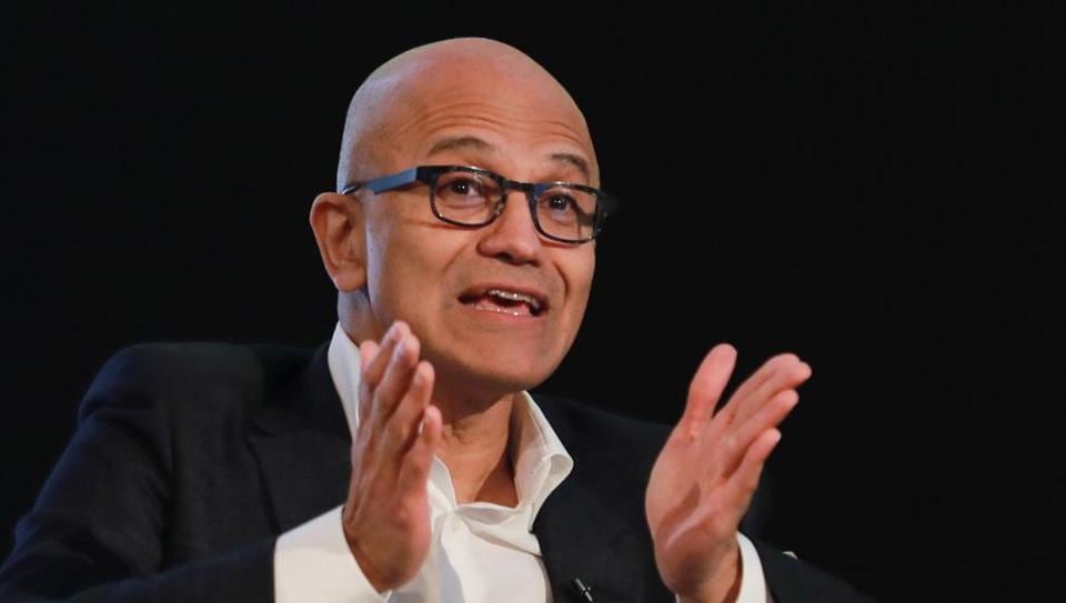Satya Nadella, Chief Executive Officer of Microsoft, gestures as he attends Microsoft's 'Young Innovators' Summit' in New Delhi, India February 26, 2020. Satya Nadella, Chief Executive Officer of Microsoft, gestures as he attends Microsoft's 'Young Innovators' Summit' in New Delhi, India February 26, 2020.