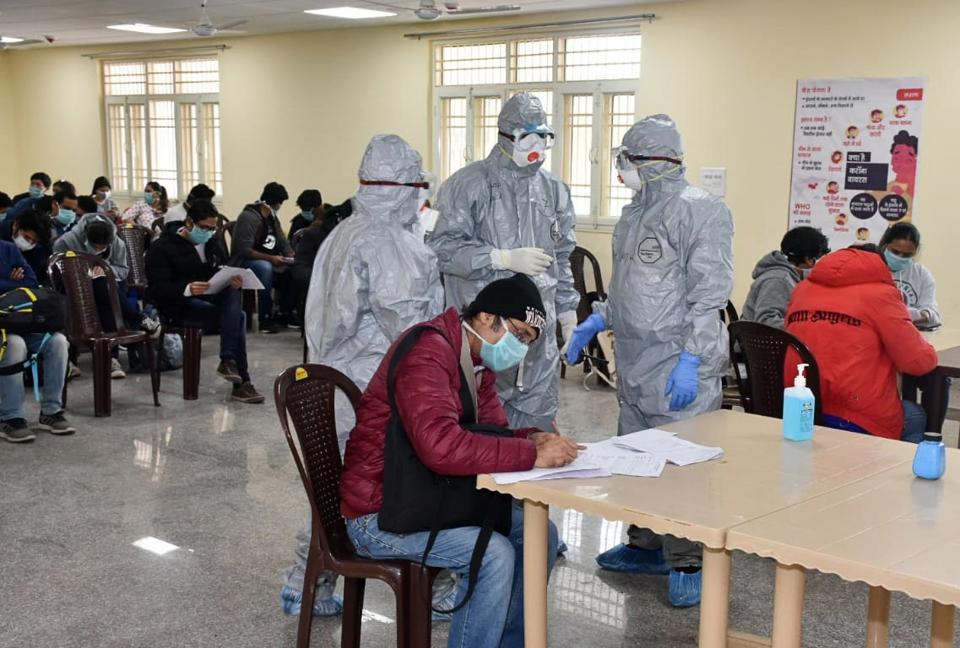 New Delhi, India - Feb. 27, 2020: The third batch of 112 evacuees who were airlifted to Delhi from China by a C-17 Globemaster aircraft of Indian Air Force, at the Indo-Tibetan Border Police's Chhawla Quarantine Facility, in New Delhi, India, on Thursday, February 27, 2020. (HT Photo)