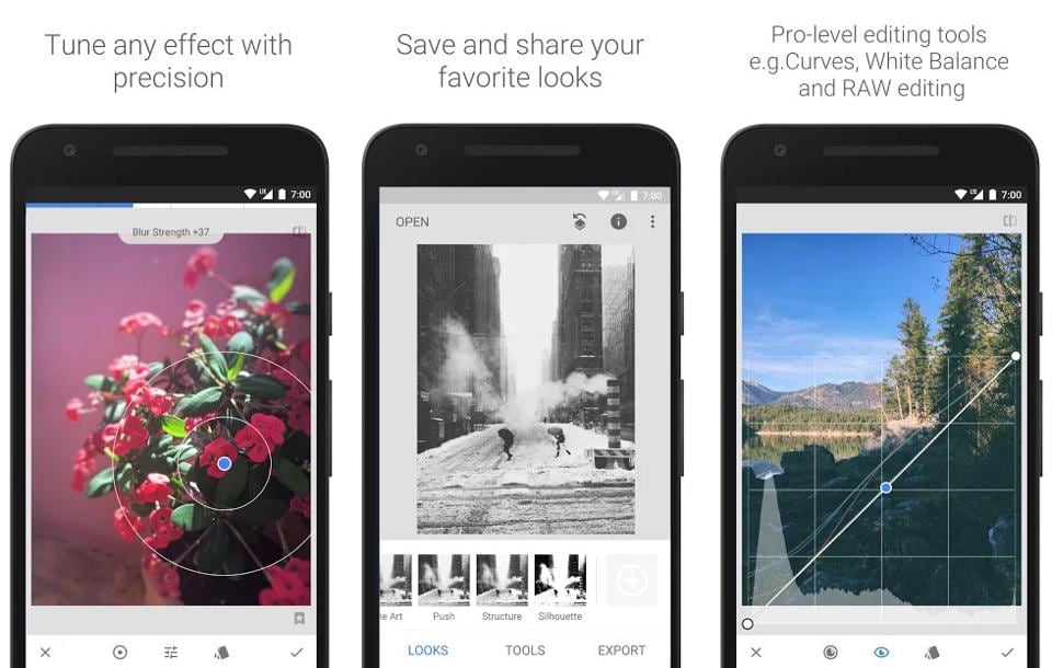 snapseed app features page on phone