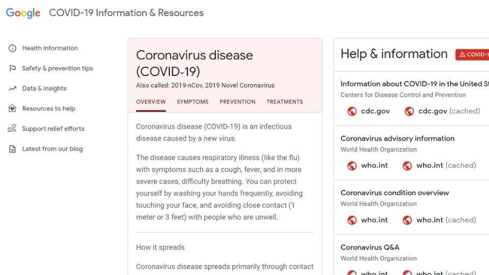 Google’s coronavirus information website is now live.