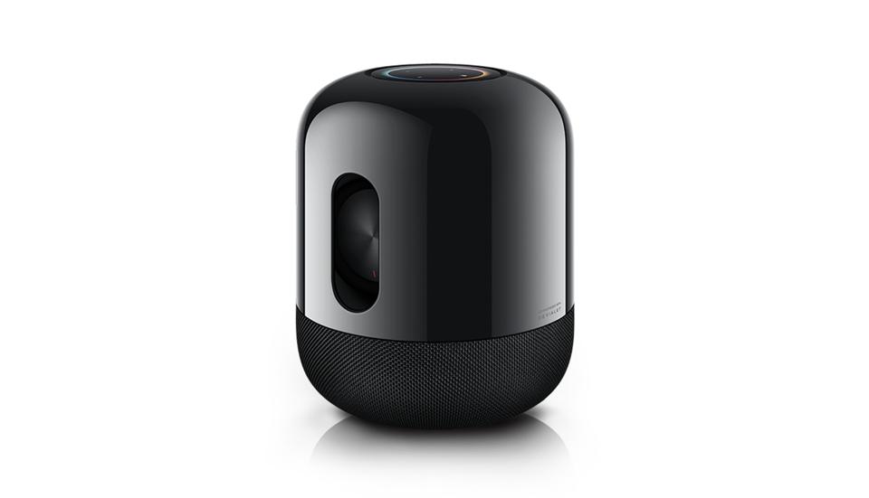 The speaker, from the looks of it, seems similar to that of Apple’s Homepod smart speaker and has touch sensitive buttons at the top in a similar fashion.