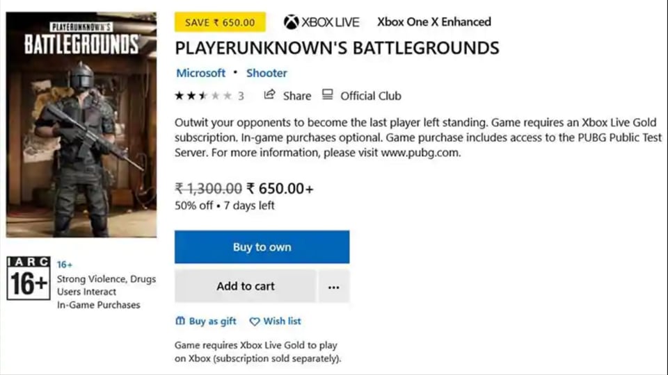 PUBG is available for a 50% discount on the Xbox Store