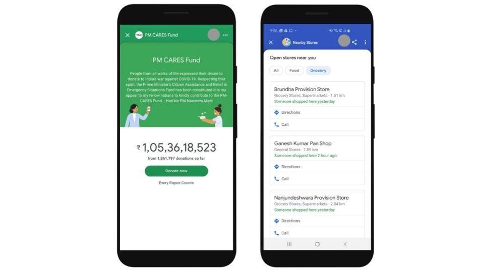 Google Pay has been updated with quicker access to PM Cares fund, and locations of nearby stores.