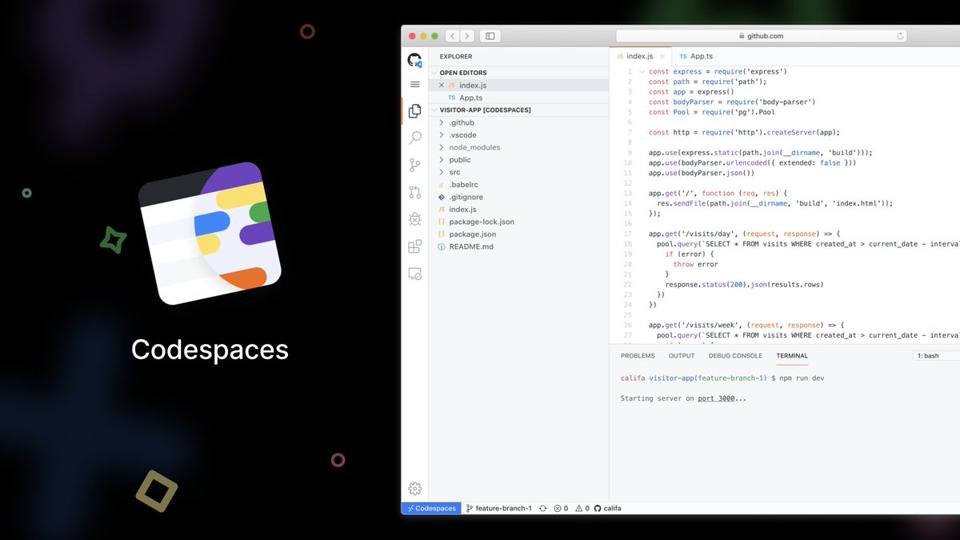 Codespaces will have a browser-based version of the full VS Code editor running on Azure and you will also be able to add any plug-ins your use normally.