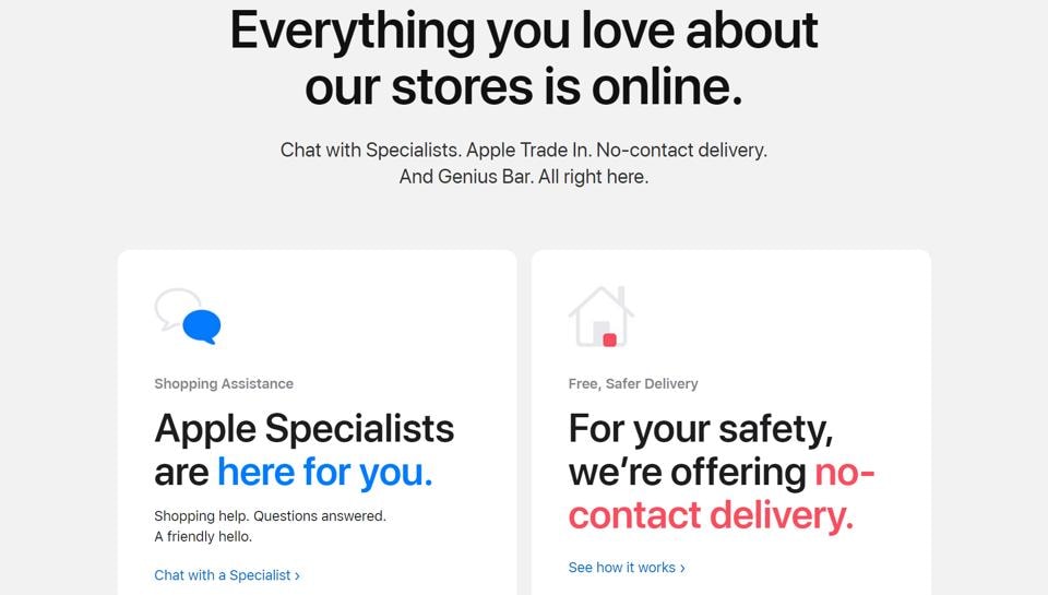 One of the interesting sections on Apple’s new hub for online stores is the ‘No-Contact delivery’. Clicking on the link opens an overlay window describing how Apple handles deliveries in the times of Covid-19 pandemic.