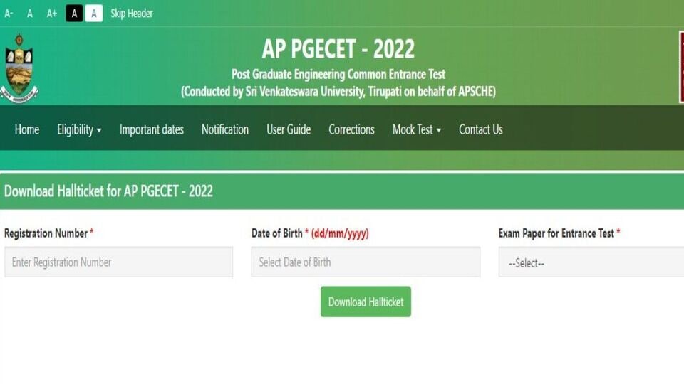 AP PGECET 2022 Hall Ticket