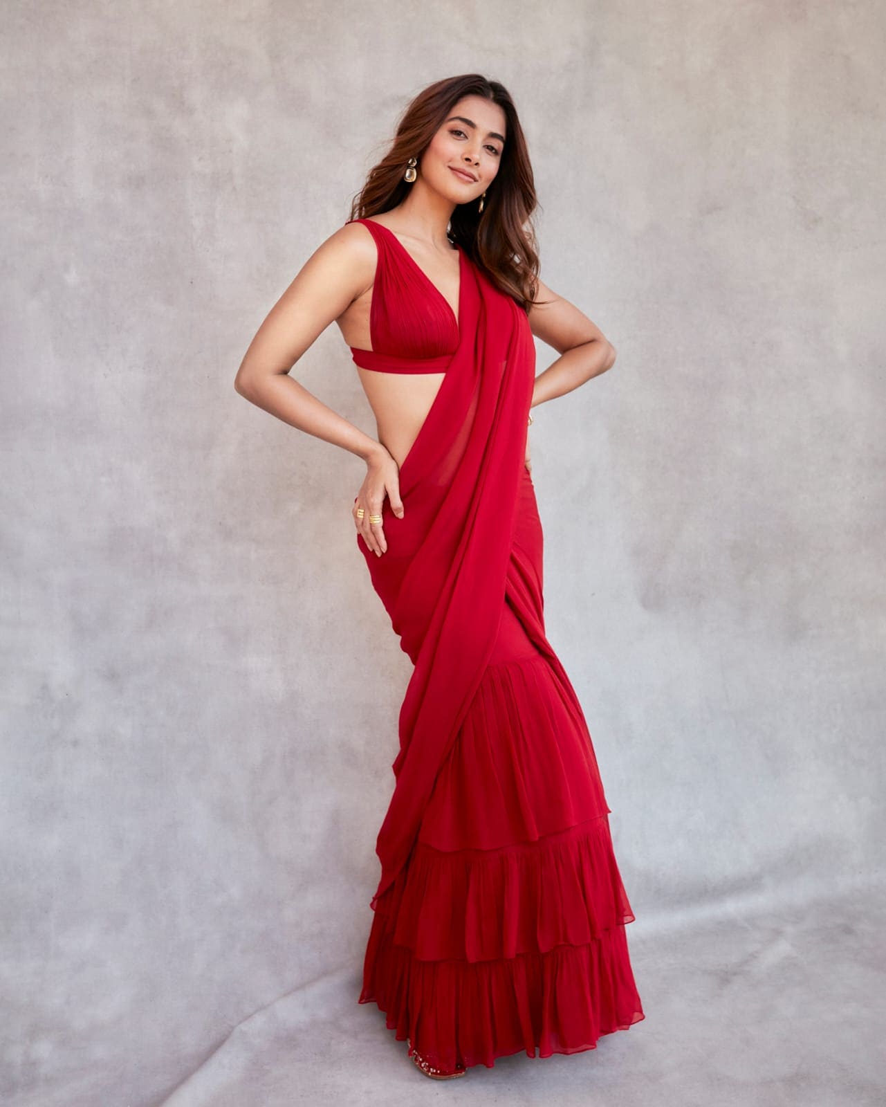 Pooja Hegde Looks Fiery HOT in Red Slit Dress
