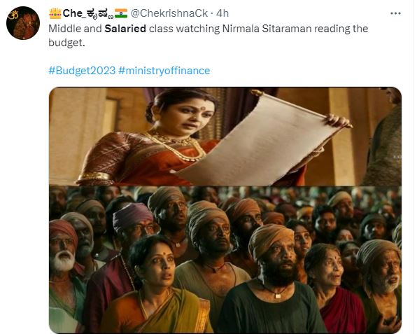 నిర్మల బడ్జెట్​ ప్రసంగాన్ని మధ్యతరగతి ప్రజలు, వేతన జీవులు కోటి ఆశలతో వింటున్నట్టు చెబుతున్న మీమ్​ ఇది.