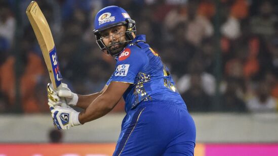 Mumbai Indians batter Rohit Sharma plays a shot during the IPL 2023 match