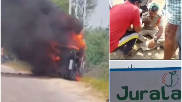 Narayanpet News : నారాయణపేట జిల్లాలో ఉద్రిక్తత, పోలీసు వాహనానికి నిప్పు-సీఐకి తీవ్రగాయాలు