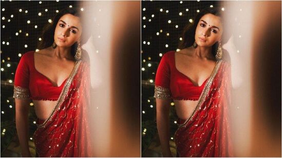 Alia Bhatt in red saree: చెవులకు పెద్ద ఇయర్ రింగ్స్ తప్ప ఈ ఎర్రటి చీరపై ఆమె పెద్దగా జువెలరీ లేకుండా సింపుల్ గా కనిపించింది.