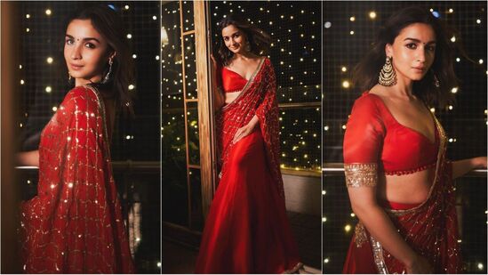 Alia Bhatt in red saree: ఆలియా భట్ దీపావళి లుక్ ఇది. రెడ్ శారీలో ఆమెను ఇలా చూసిన ఫ్యాన్స్.. దీపావళి పటాకా అంటూ కామెంట్స్ చేస్తున్నారు. చీరలో ఇలా హాట్ హాట్ పోజులు ఇవ్వడం ఆలియాకే సాధ్యం.