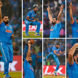 <p>Mohammed Shami Records: టీమిండియా స్టార్ పేస్ బౌలర్ మహ్మద్ షమి వరల్డ్ కప్ సెమీఫైనల్లో 7 వికెట్లు తీసి సంచలనం స‌ృష్టించాడు. ఈ ప్రదర్శనతో అతడు పలు వరల్డ్ కప్ రికార్డులను బ్రేక్ చేశాడు. అందులో మొదటిది.. వన్డే వరల్డ్ కప్ లో 50 వికెట్లు తీసిన తొలి ఇండియన్ బౌలర్ గా నిలవడం. మెక్‌గ్రాత్, మురళీధరన్, మిచెల్ స్టార్క్, మలింగా, వసీం అక్రమ్, ట్రెంట్ బౌల్ట్ తర్వాత ఈ ఘనత సాధించిన ఏడో బౌలర్.</p>
