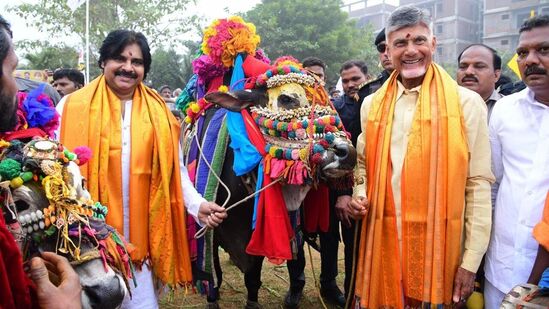 గంగిరెద్దులు, డూడూ బసవన్నలతో చంద్రబాబు, పవన్ కల్యాణ్