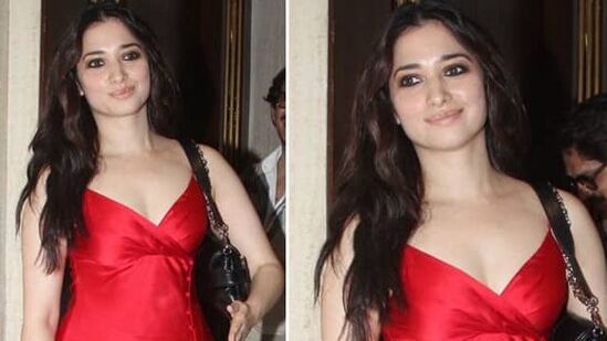 Tamannah Red Hot look: తమన్నా భాటియా ఈ మధ్య ప్రముఖ డిజైనర్ మనీష్ మల్హోత్రా ఇంటి దగ్గర ఇలా రెడ్ హాట్ లుక్ లో కనిపించింది. కెమెరాలను చూడగానే ఫొటోలకు పోజులిచ్చింది.