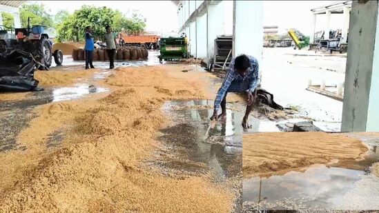 కరీంనగర్ లో వర్షాల దాటికి తడిసిన ధాన్యం