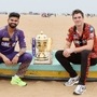<p>సన్‍రైజర్స్ హైదరాబాద్ (SRH), కోల్‍కతా నైట్‍రైడర్స్ (KKR) మధ్య ఐపీఎల్ 2024 సీజన్ ఫైనల్ రేపు (మే 26) చెన్నై చెపాక్ స్టేడియంలో జరగనుంది. ఈ ఫైనల్ సమరానికి ముందు నేడు (మే 25) హైదరాబాద్ కెప్టెన్ ప్యాట్ కమిన్స్, కోల్‍కతా కెప్టెన్ శ్రేయస్ అయ్యర్.. ఐపీఎల్ ట్రోఫీతో ఫొటో షూట్‍ చేశారు.&nbsp;</p>