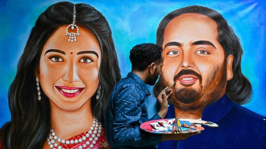 ప్రముఖ పెయింటర్ జగ్జోత్ సింగ్ రూబల్ చిత్రించిన అనంత్ అంబానీ, రాదిక మర్చంట్ పోర్ట్రయిట్.