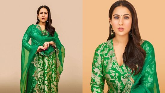 Green Celebrities: బాలీవుడ్ నటి సారా అలీ ఖాన్ ఇలా బనారస్ గ్రీన్ సూట్ లో మెరిసిపోయింది. ఇందులో ఆమె చాలా క్లాసీ లుక్ లో కనిపించింది.