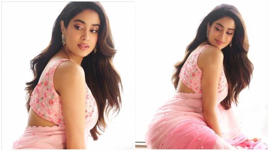 మేకప్ ఆర్టిస్ట్ సావ్లీన్ కౌర్ మన్ చందా రూపొందించిన పింక్ ఐషాడో, రెక్కల ఐలైనర్, నిగనిగలాడే పెదవులతో జాన్వీ కపూర్ అందం మరింత మెరిసిపోయింది. హెయిర్ స్టైలిస్ట్ మార్స్ పెడ్రోజో సహాయంతో ఆమె తన జుట్టును మృదువైన గుండ్రంగా డిజైన్ చేసి సైడ్ పార్టిషన్ లో వదులుగా ఉంచింది.&nbsp;