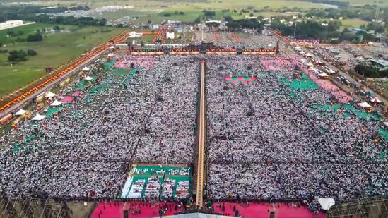 విల్లుపురం జిల్లాలో టీవీకే తొలి రాజకీయ సభ డ్రోన్​ వ్యూ..