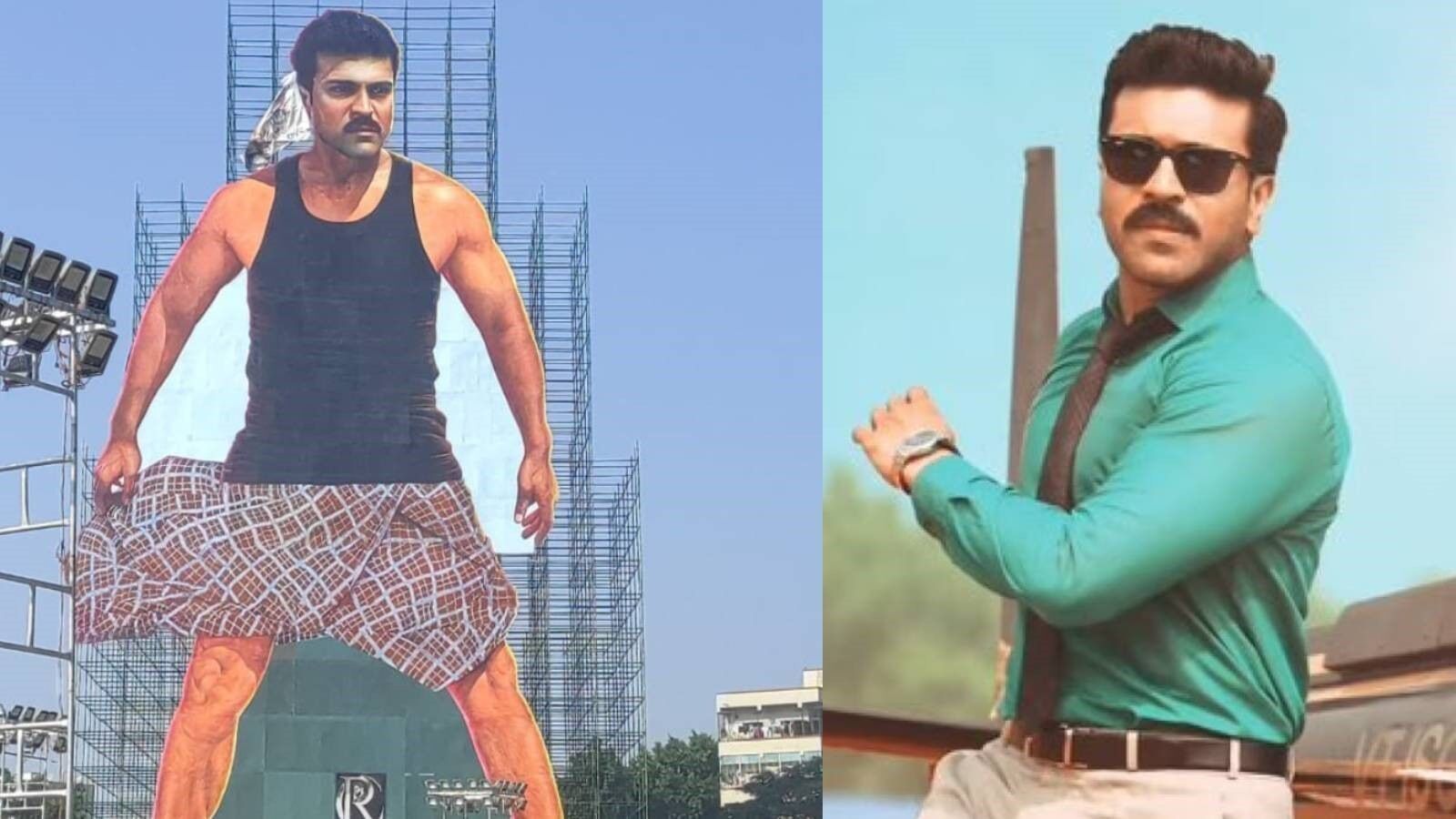 Ram Charan Cutout: బ్లాక్ బనియన్, పంచె కట్టు.. రామ్‍చరణ్ భారీ కటౌట్ అదుర్స్.. హైట్‍లో కొత్త రికార్డు