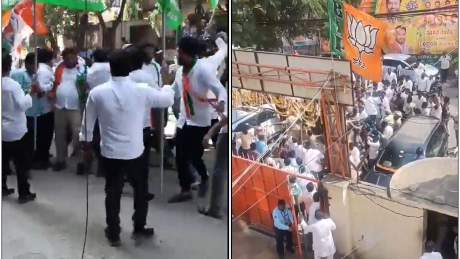 Nampally High Tension : నాంపల్లిలో హైటెన్షన్-తలలు పగిలేలా కొట్టుకున్న బీజేపీ, కాంగ్రెస్ కార్యకర్తలు