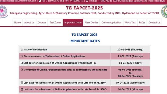 ఇక తెలంగాణ ఈఏపీసెట్ - 2025కు ఏప్రిల్ 4వ తేదీ వ‌ర‌కు ఎలాంటి ఫైన్ లేకుండా కొనసాగుతుంది. ఏప్రిల్ 6వ తేదీ నుంచి 8వ తేదీ వరకు అప్లికేషన్ ఎడిట్ చేసుకోవచ్చు. ఆలస్య రుసుము చెల్లించి ఏప్రిల్ 24 వ‌ర‌కు కూడా ద‌ర‌ఖాస్తు చేసుకునే వీలు ఉంది.