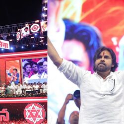 <p>జనసేన సభ వేదికపై నుంచి కార్యకర్తలు, పార్టీ శ్రేణులకు పవన్ కల్యాణ్ అభివాదం</p>