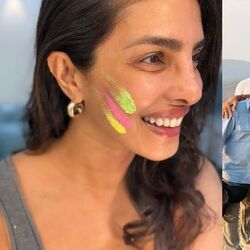 <p>Holi Celebrations: బాలీవుడ్ నటి ప్రియాంకా చోప్రా.. తాజాగా రాజమౌళి, మహేష్ బాబు మూవీ సెట్లోనే హోలీ జరుపుకుంది. ఆ ఫొటోలను షేర్ చేసింది.</p>