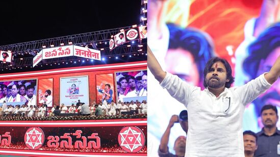జనసేన సభ వేదికపై నుంచి కార్యకర్తలు, పార్టీ శ్రేణులకు పవన్ కల్యాణ్ అభివాదం