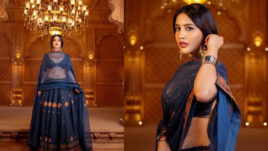 Nabha Natesh Hot Photos: బ్లూ లెహెంగాలో నభా చాలా స్టన్నింగ్ లుక్ లో కనిపించింది.