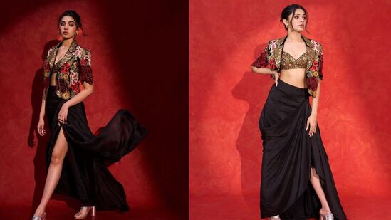 Krithi Shetty: పైన రంగురంగుల పూల కోటు వేసుకొని కృతి అందాల విందు చేసింది.