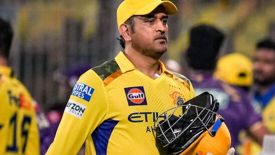 Chennai: Chennai Super Kings� captain MS Dhoni after Kolkata Knight Riders won an Indian Premier League (IPL) 2025 T20 cricket match between Chennai Super Kings and Kolkata Knight Riders, at the MA Chidambaram Stadium, in Chennai, Friday, April 11, 2025. (PTI Photo/R Senthilkumar) (PTI04_11_2025_000621B) *** Local Caption *** Chennai: Chennai Super Kings� captain MS Dhoni after Kolkata Knight Riders won an Indian Premier League (IPL) 2025 T20 cricket match between Chennai Super Kings and Kolkata Knight Riders, at the MA Chidambaram Stadium, in Chennai, Friday, April 11, 2025. (PTI Photo/R Senthilkumar) (PTI04_11_2025_000621B) *** Local Caption ***