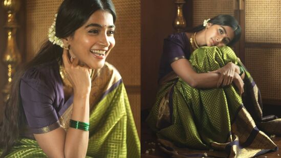 అందమైన నవ్వులు చిందిస్తూ, తలకు మల్లెపూలు, మెడలో నక్లెస్, చేతులకు సింపుల్ గాజులతో పూజా ట్రెడిషనల్ లుక్ అదిరిపోయింది. బ్యూటిఫుల్ పోజులతో ఈ అమ్మడు ఆకట్టుకున్నారు. 