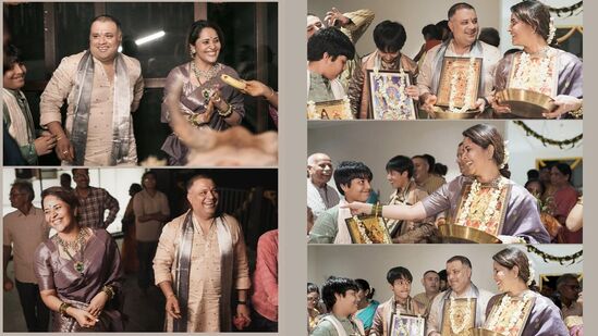 గృహ ప్రవేశం సందర్భంగా ఆమె తన భర్త, పిల్లలతో కలిసి ఎంతో ఆనందంగా, ఆహ్లాదంగా కనిపించింది.